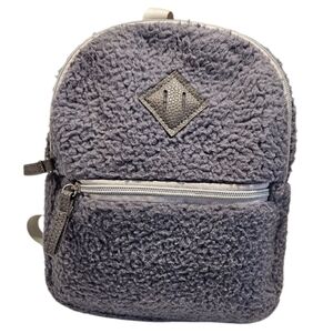 Gray Sherpa Fuzzy Mini Backpack with Pink Lining – Soft Plush Bag